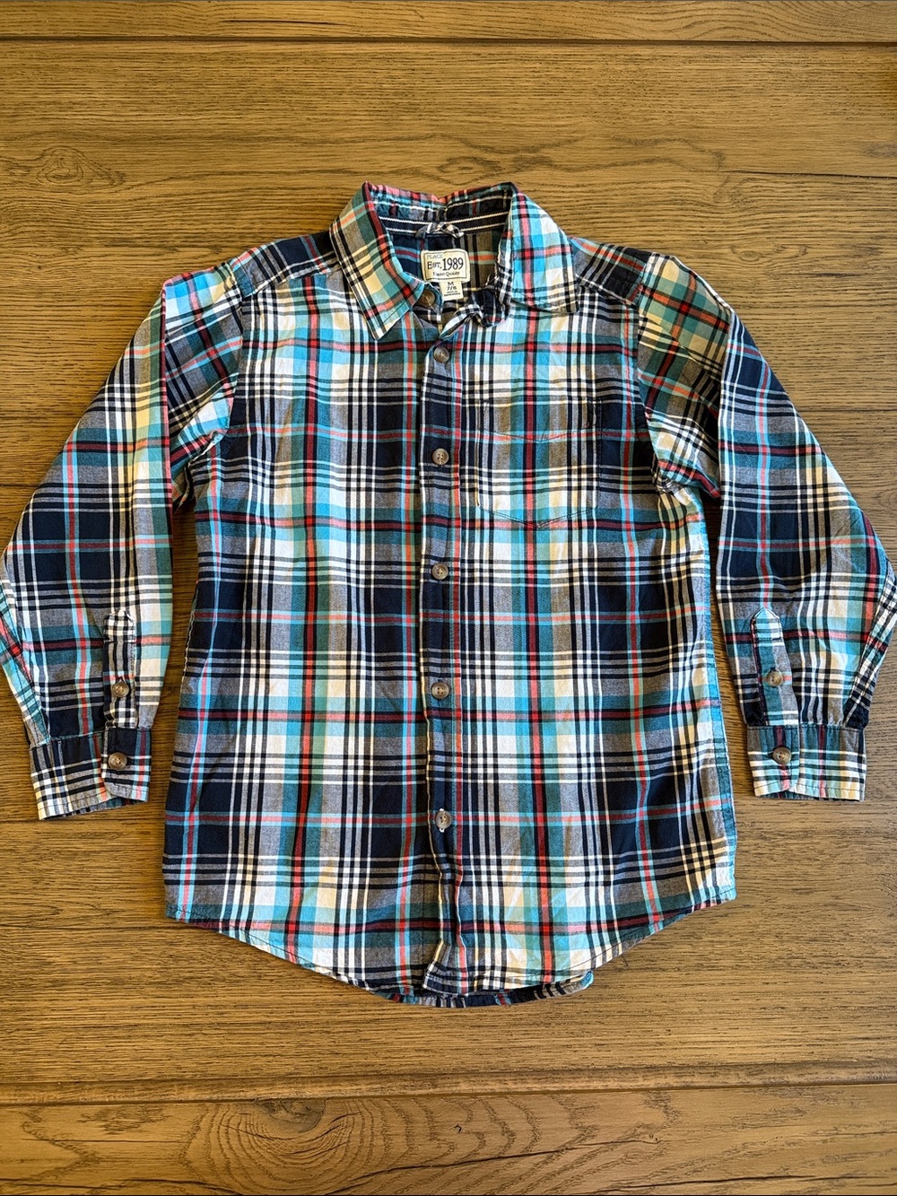 The Children's Place Plaid Button-Down Shirt in Blue, Navy, White and Teal